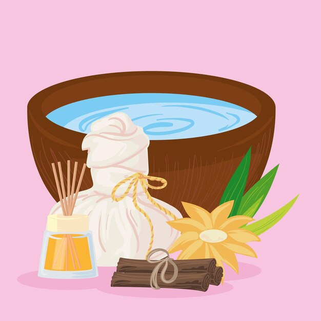 cartel de iconos de spa con flores