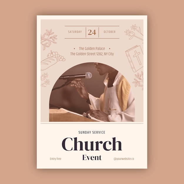 Cartel de iglesia de diseño plano dibujado a mano