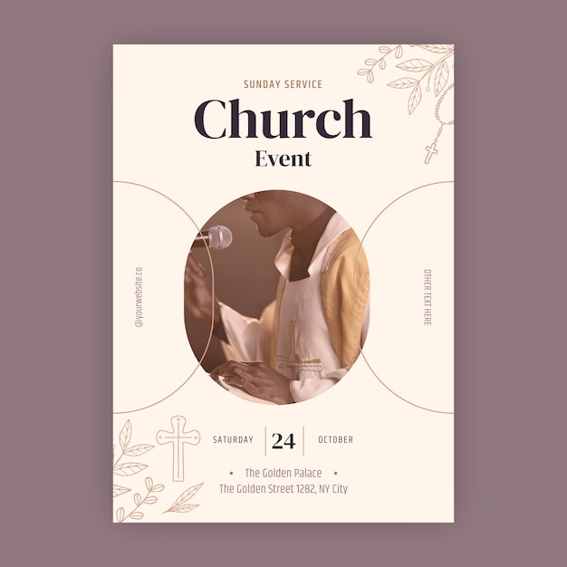 Cartel de iglesia de diseño plano dibujado a mano