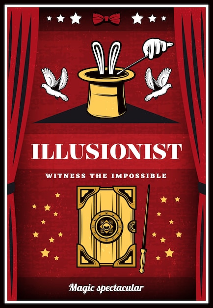 Vector gratuito cartel de ilusión mágica de color vintage
