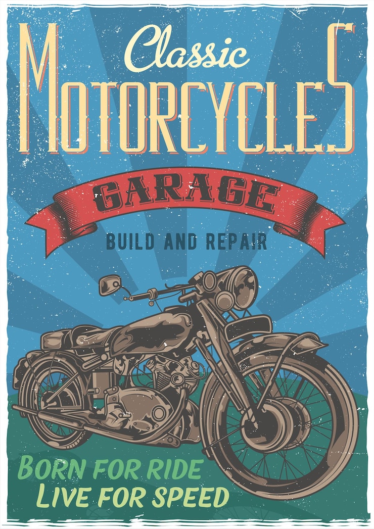 Vector gratuito cartel de ilustración de motocicleta clásica