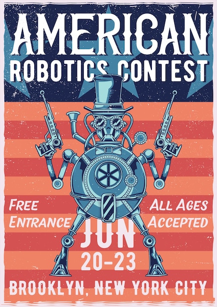 Cartel de ilustración de robot steampunk