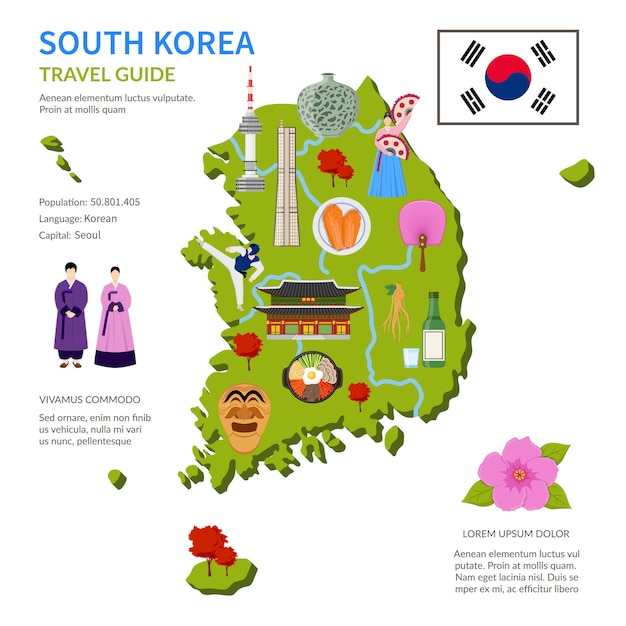 Vector gratuito cartel de infografía de guía de viaje de corea del sur