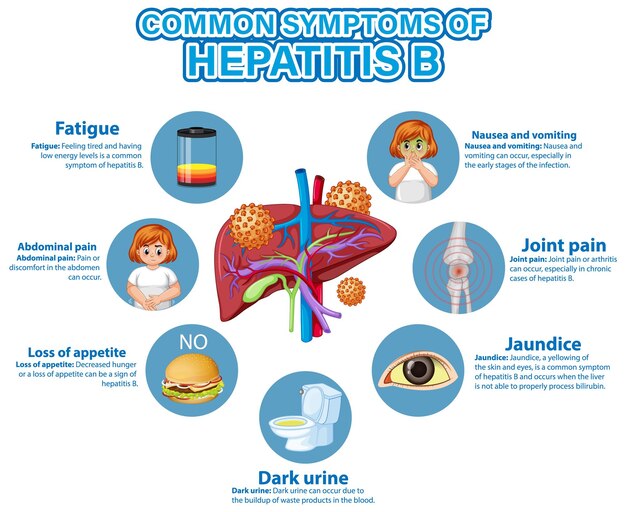 Cartel informativo de síntomas comunes Hepatitis B