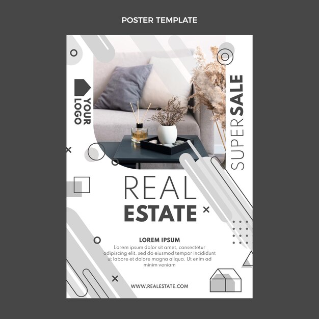 Cartel de inmobiliaria geométrica de diseño plano