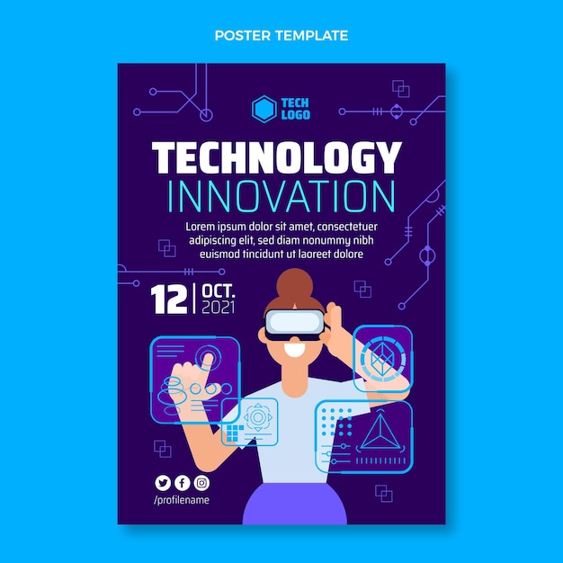 Cartel de innovación tecnológica de diseño plano.