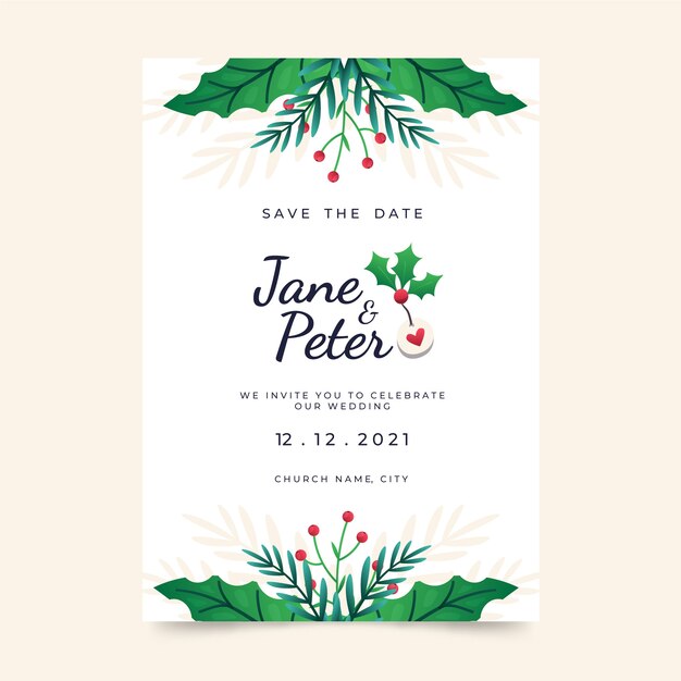 Cartel de invitación de boda de diseño plano