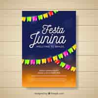 Vector gratuito cartel de invitación de fiesta junina con banderines coloridos