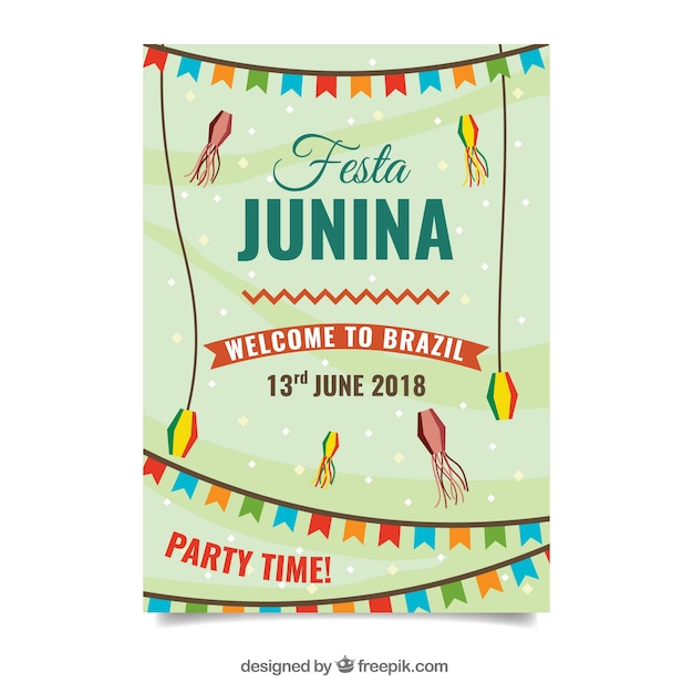 Vector gratuito cartel de invitación de fiesta junina con elementos de fiest