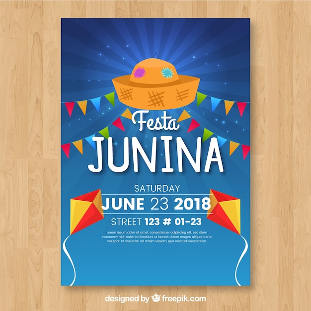 Vector gratuito cartel de invitación de fiesta junina con elementos de fiesta