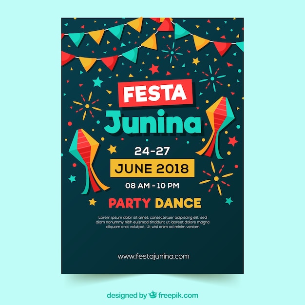 Vector gratuito cartel de invitación de fiesta junina con fiesta de baile