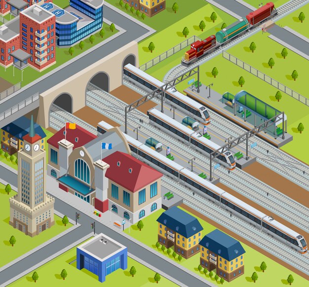 Cartel isométrico de la estación de tren tren