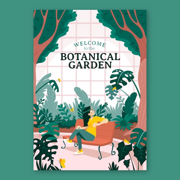 Cartel del jardín botánico dibujado a mano