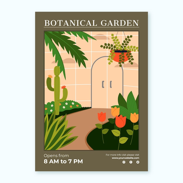 Cartel jardín botánico dibujado a mano