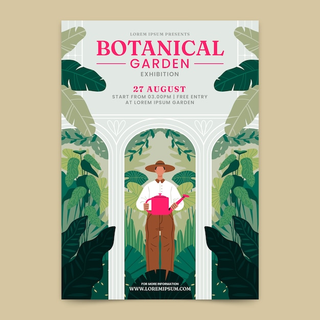 Cartel de jardín botánico de diseño plano