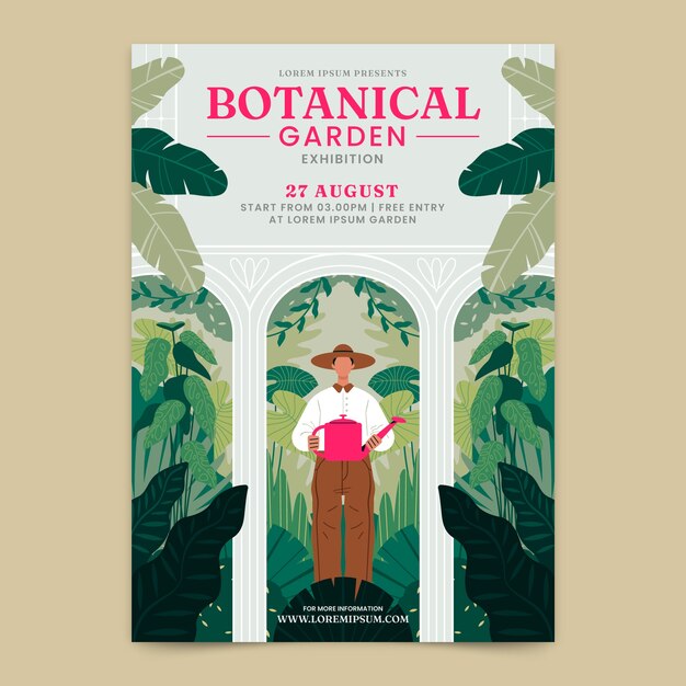 Cartel de jardín botánico de diseño plano