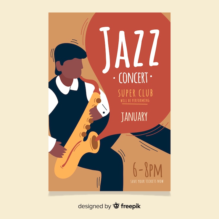 Vector gratuito cartel de jazz dibujado a mano abstracto plantilla