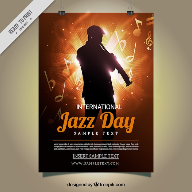 Vector gratuito cartel de jazz con silueta brillante