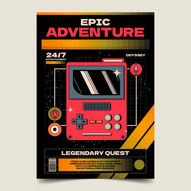 Cartel de juegos retro dibujado a mano