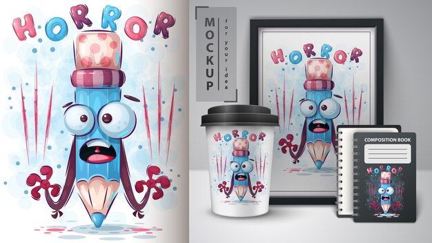 Cartel de lápiz de terror y merchandising