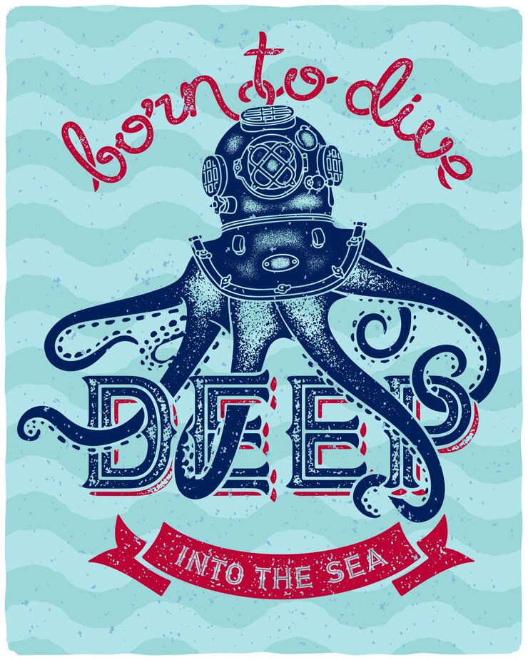 Cartel de letras con ilustración de pulpo