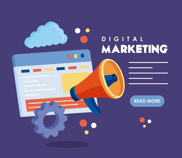 cartel de letras de marketing digital con megáfono