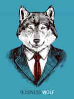Vector gratuito cartel de lobo de negocios dibujados a mano