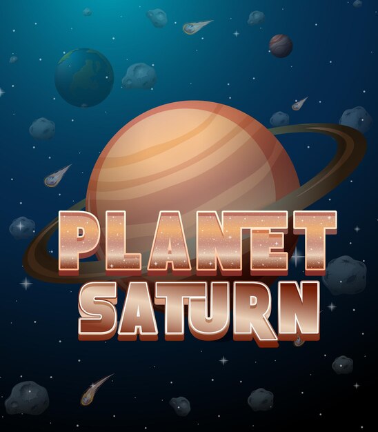 Cartel del logotipo de la palabra del planeta Saturno
