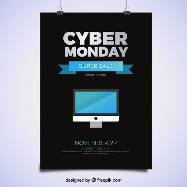 Vector gratuito cartel de lunes cibernético con ordenador