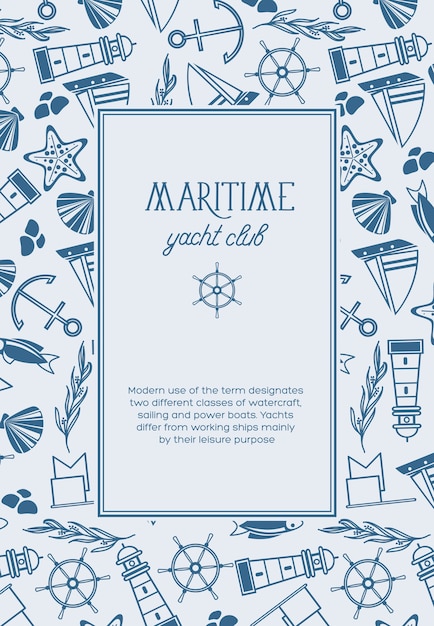 Cartel de luz náutica vintage con texto en marco rectangular y elementos marinos dibujados a mano