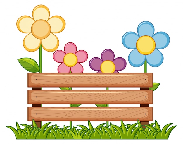 Cartel de madera con flores en el jardín