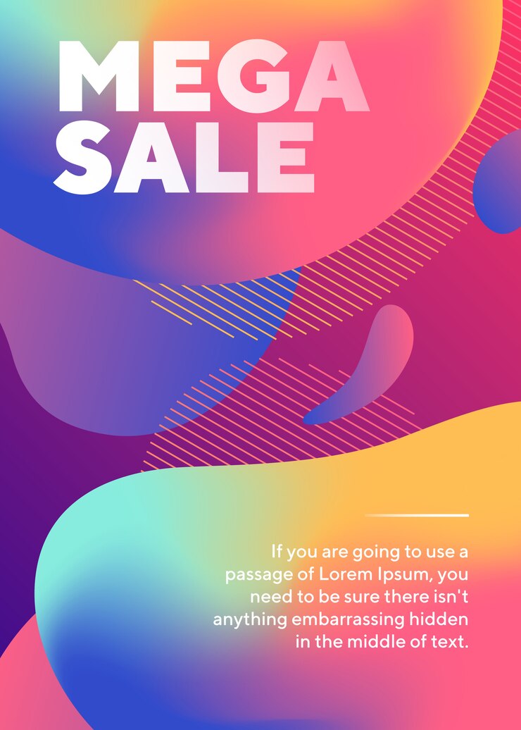 Vector gratuito cartel de mega venta de letras con formas fluidas abstractas