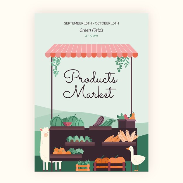 Cartel de mercado de agricultores de diseño plano dibujado a mano