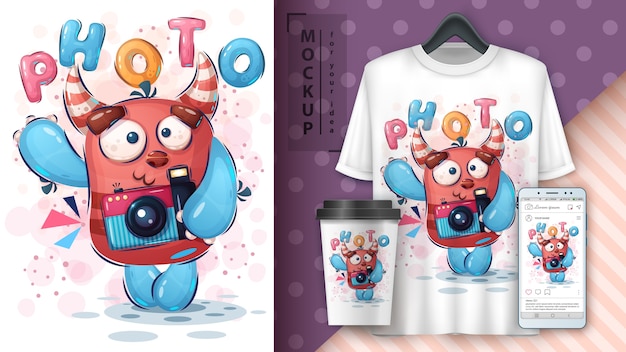 Vector gratuito cartel y merchandising del monstruo selfie