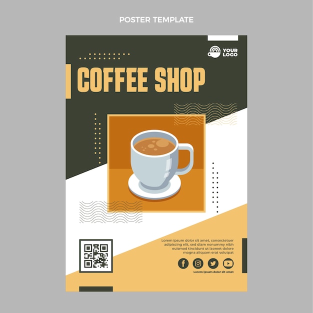 Vector gratuito cartel minimalista de cafetería de diseño plano