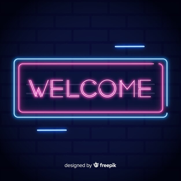 Cartel moderno de bienvenida con estilo de luces de neón
