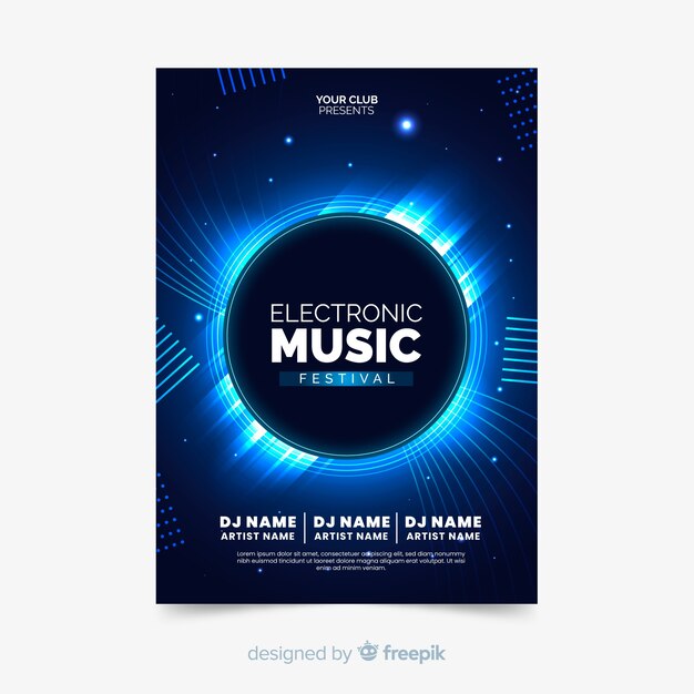 Cartel de música abstracta con plantilla de efectos de luz