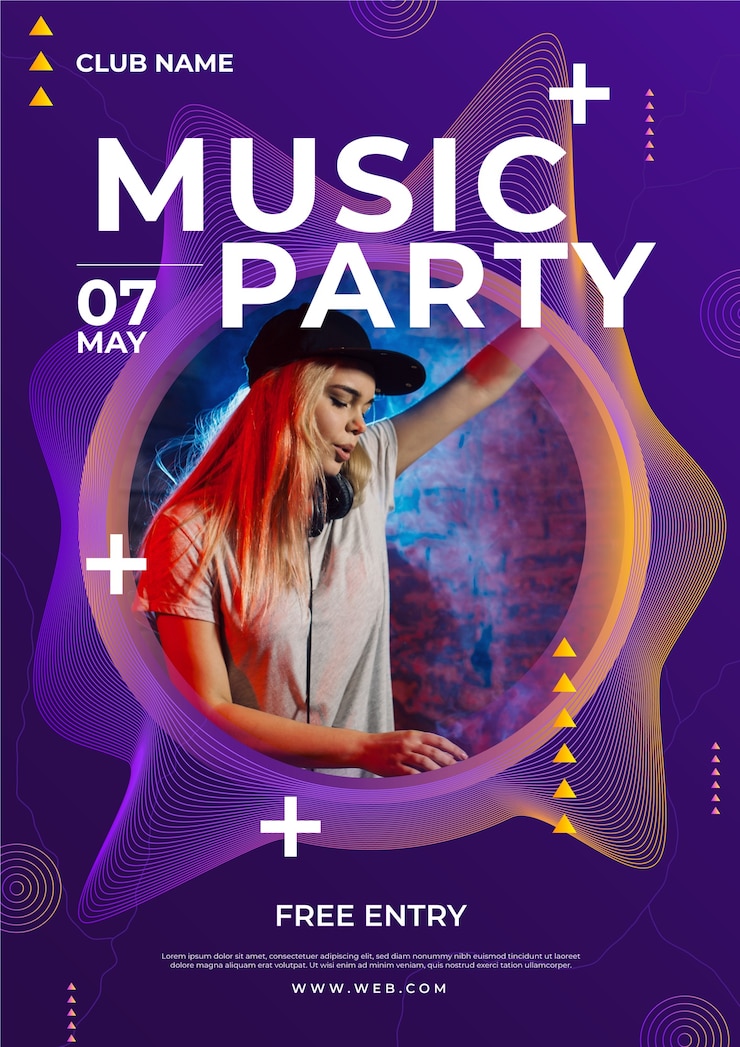 Vector gratuito cartel de música de estilo abstracto con foto
