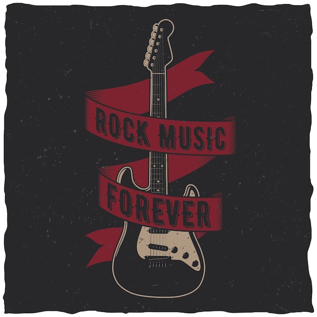 Vector gratuito cartel de música rock para siempre con una guitarra en el centro.