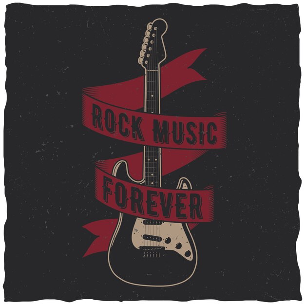 Cartel de música rock para siempre con una guitarra en el centro.