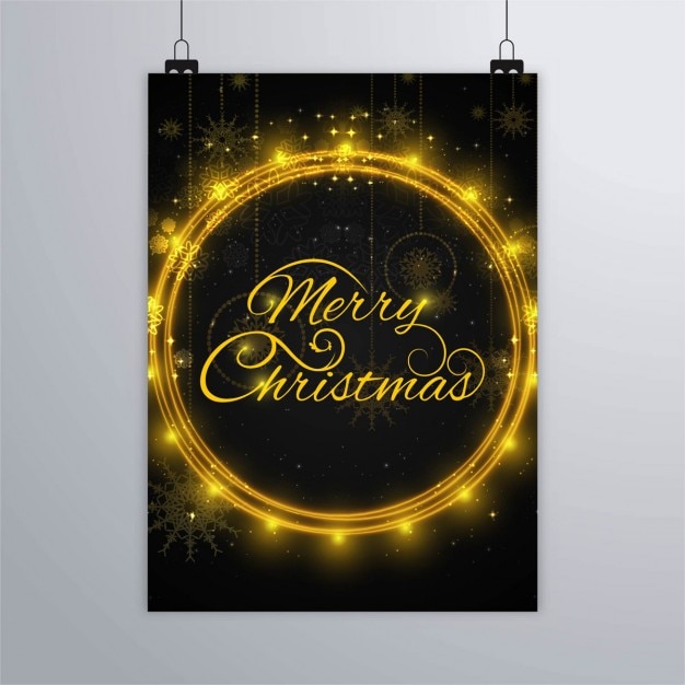 Cartel de navidad con anillos dorados brillantes