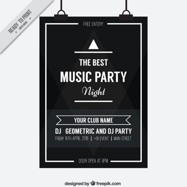 Vector gratuito cartel negro de fiesta de música