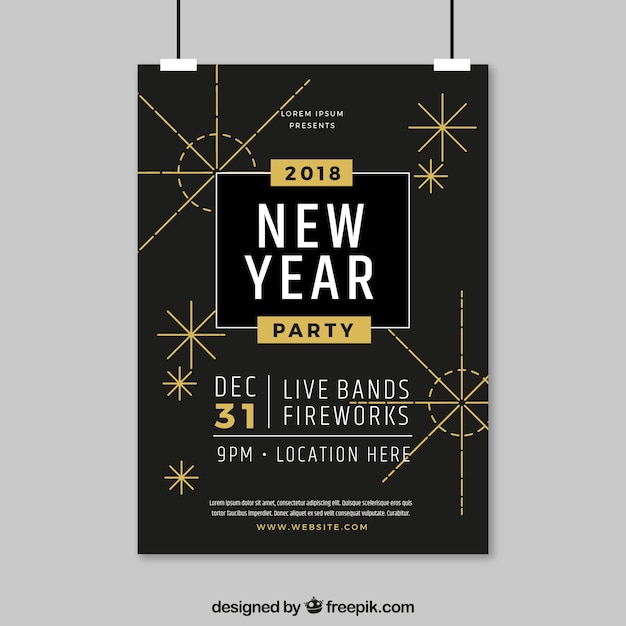 Vector gratuito cartel negro minimalista para la fiesta de año nuevo