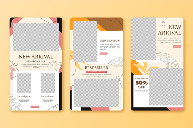 Cartel de nueva llegada abstracto de diseño plano