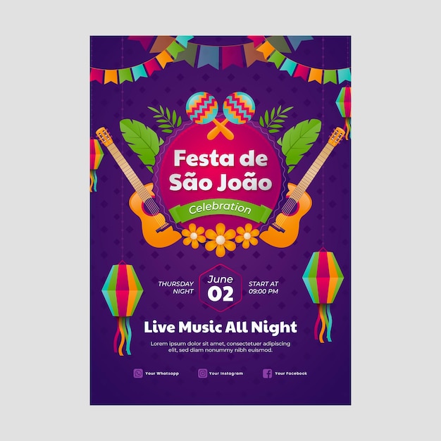 Vector gratuito cartel o folleto de festa de sao joao degradado