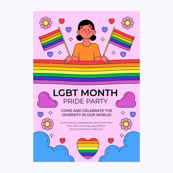 Vector gratuito cartel o folleto lgbt dibujado a mano del mes del orgullo