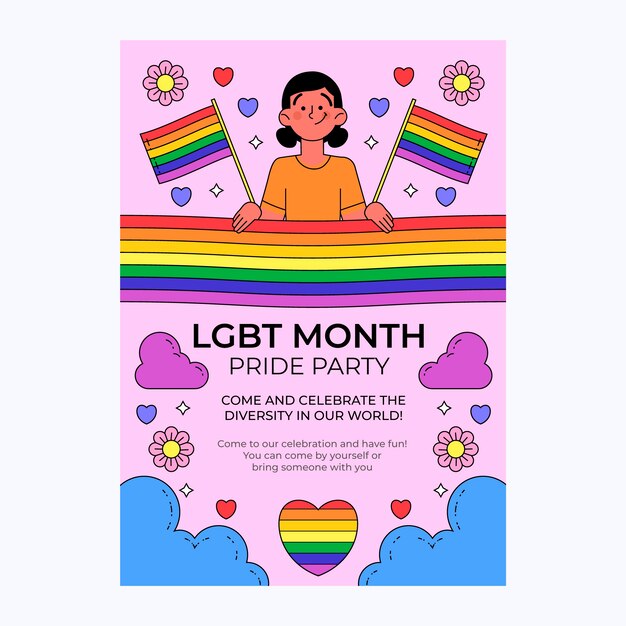 Cartel o folleto lgbt dibujado a mano del mes del orgullo