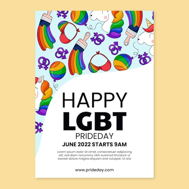 Vector gratuito cartel o folleto lgbt dibujado a mano del mes del orgullo