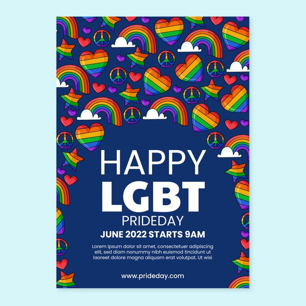 Cartel o folleto lgbt dibujado a mano del mes del orgullo