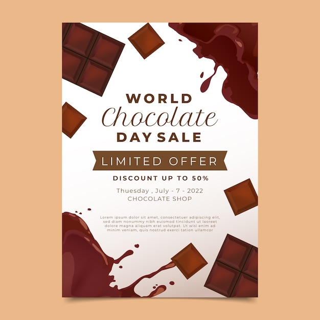 Cartel o folleto realista del día mundial del chocolate.